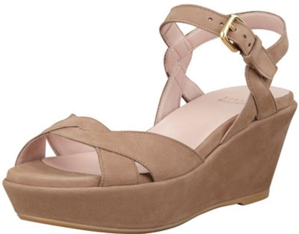 Stuart Weitzman Lockness Nubuck Sandal Tan Wedge Heels Platform Suede 7.5M - Picture 1 of 7